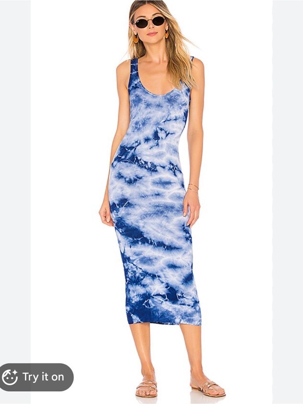 Enza Costa Blue Tie-Dye Tank Midi Dress
